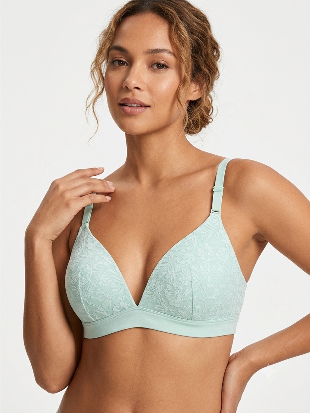 Auden Lightly Lined Wirefree Bra Mint Green Lace 34DD